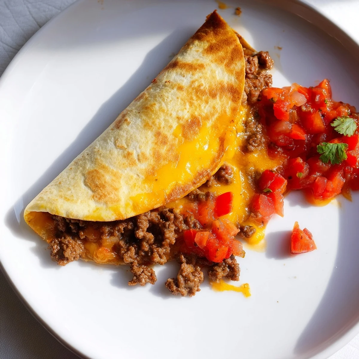 Steam rises from melted Monterey Jack cheese and savory beef filling in these golden brown, homemade Beef Quesadillas.