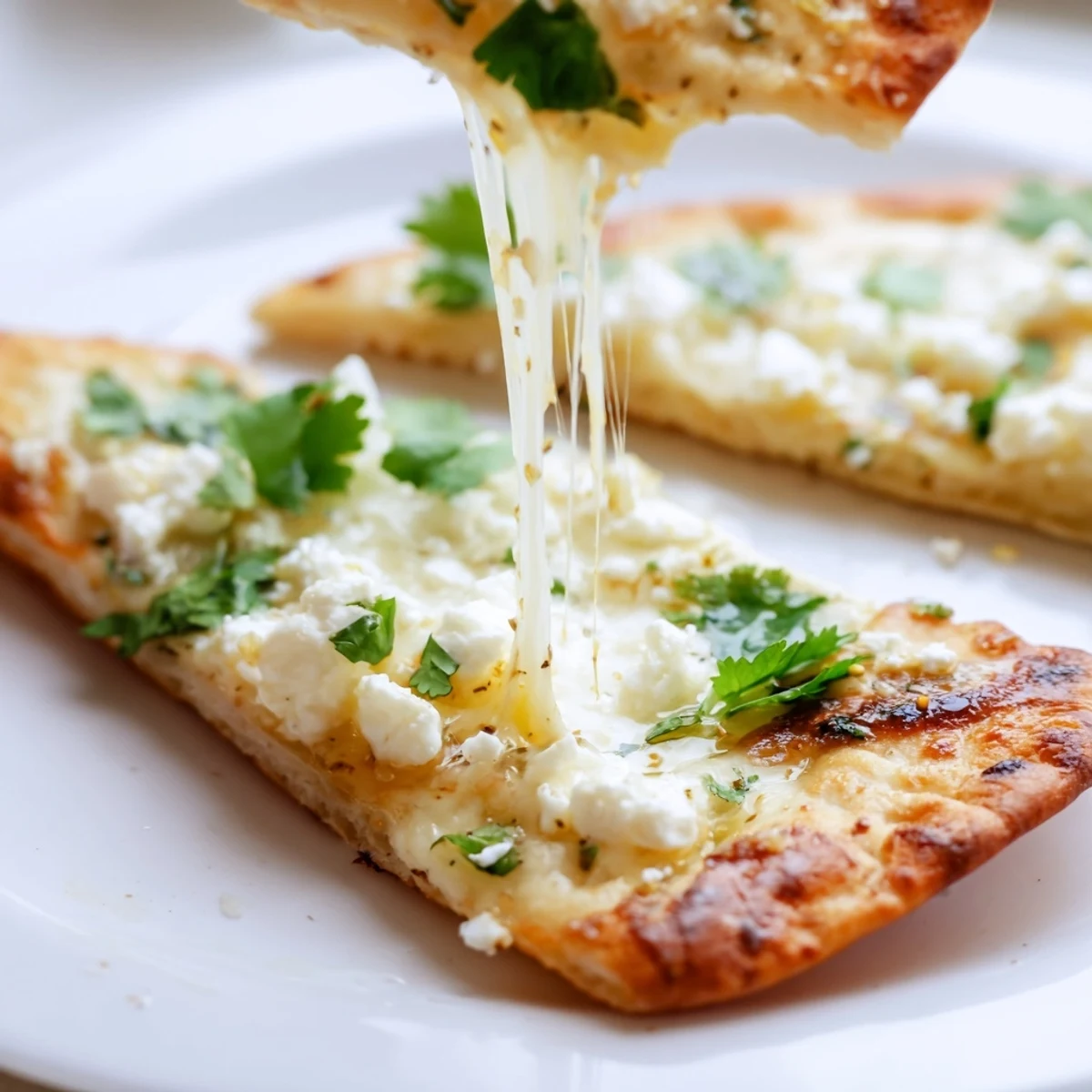A close-up of Sweet Heat Honey Garlic Flatbread Pizza with melty cheese, vibrant veggies, and glossy honey garlic drizzle on a rustic board.