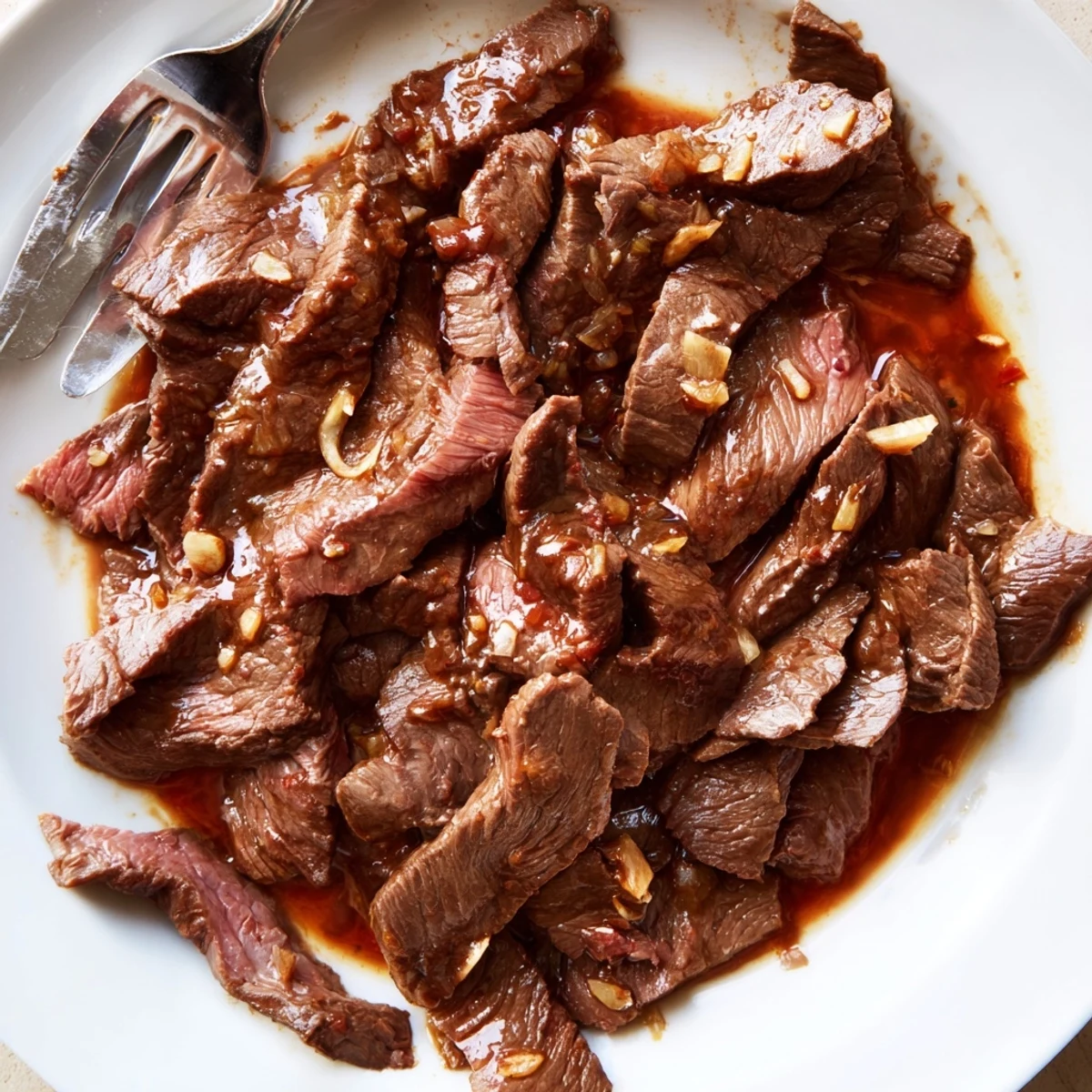 Slow cooker lid reveals Ultimate Slow Cooker Mongolian Beef in savory sauce, garnished with sesame seeds and sliced scallions.