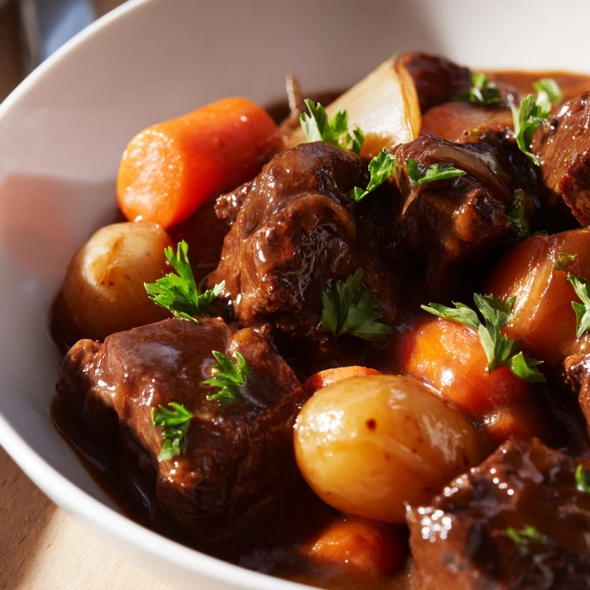Savory Slow Cooker Garlic Butter Beef with Potatoes served steaming in a bowl, paired with crusty bread to mop up the sauce.