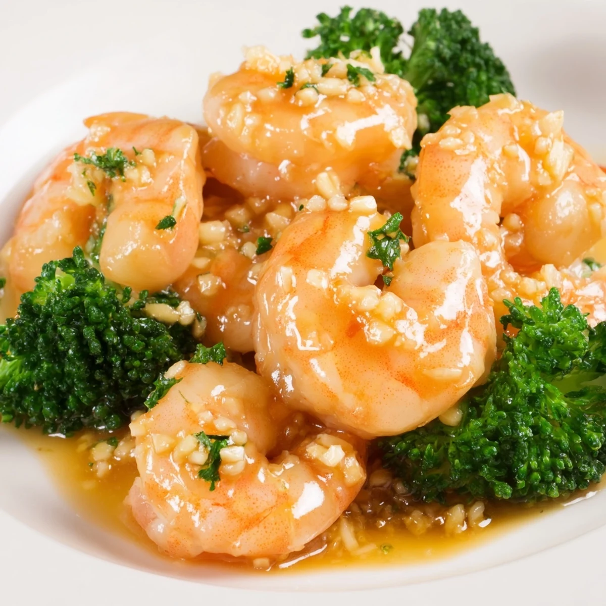 Succulent shrimp and bright green broccoli in honey garlic butter sauce, served over fluffy white rice.