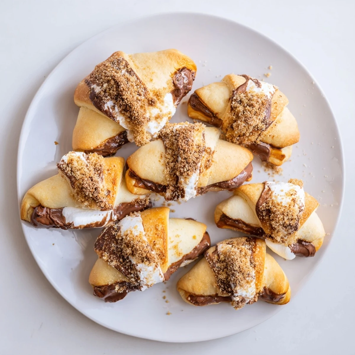 Warm Smores Crescent Rolls topped with crunchy graham cracker crumbs, served fresh from the oven.