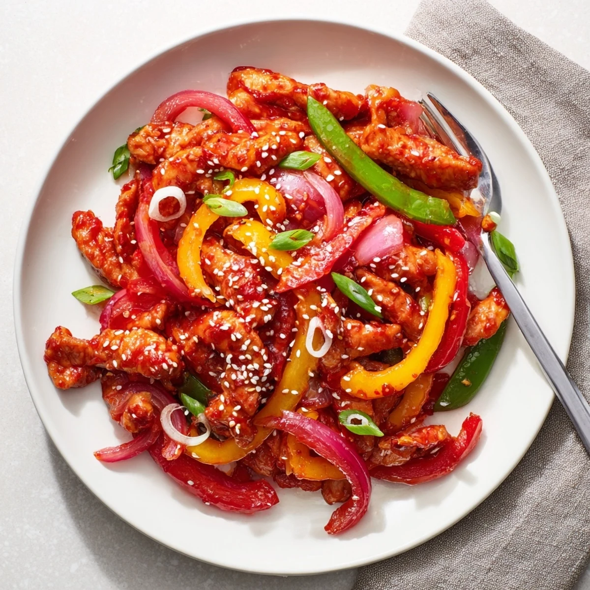 Freshly cooked Quick Sweet Chilli Chicken Stir Fry served hot in a wok, ready for a weeknight meal.