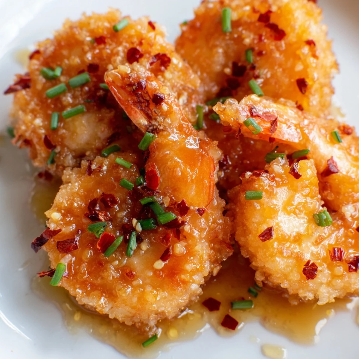 Basket of hot honey fried shrimp served with lemon wedges and tossed in buttery hot glaze