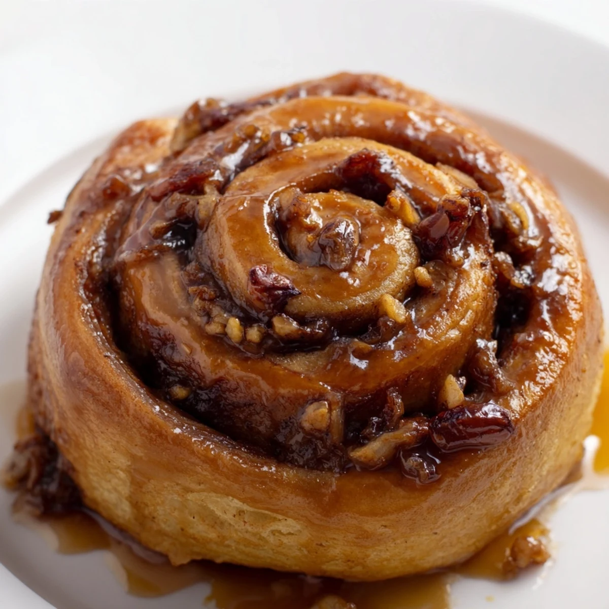Freshly baked sticky buns topped with caramelized glaze featuring Vietnamese cinnamon and chopped dates