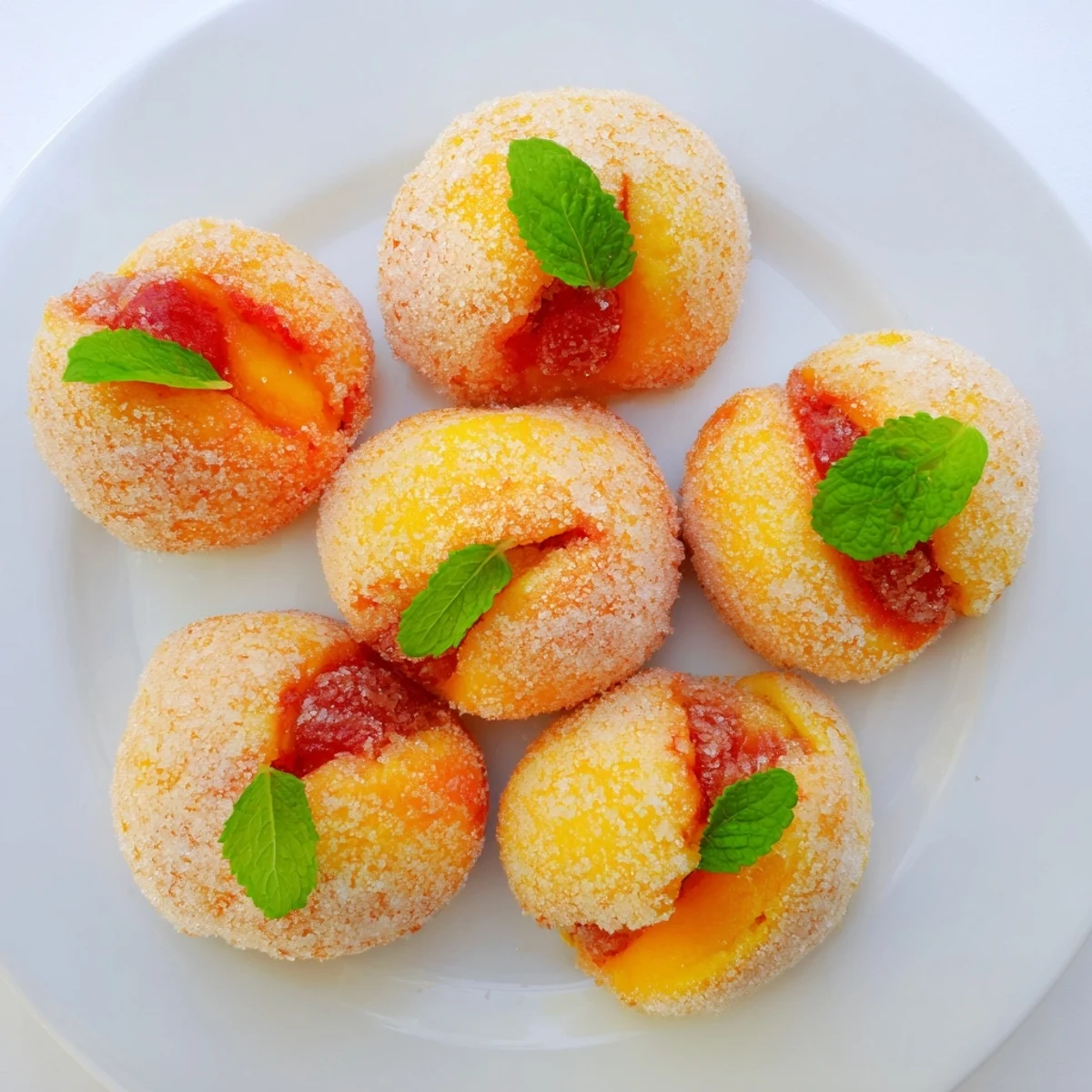 Colorful Italian peach cookies with velvety chocolate jam center and sugary textured coating