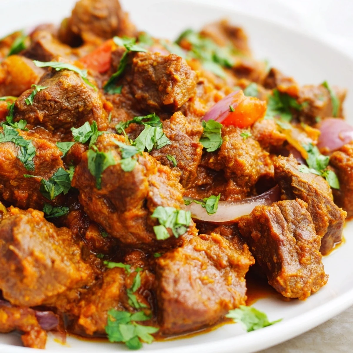 Hearty beef chuck slow-cooked in fragrant spice blend with creamy coconut milk gravy