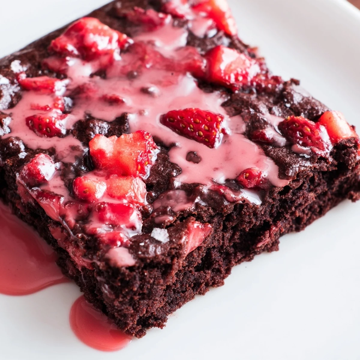 Fudgy homemade easy strawberry brownies with fresh strawberry chunks baked into rich chocolate squares