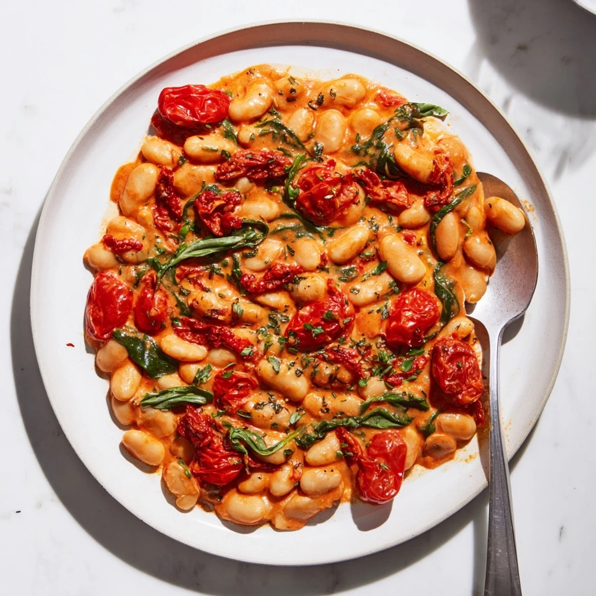 Protein-packed butter beans in luscious Greek yogurt tomato sauce served with crusty bread