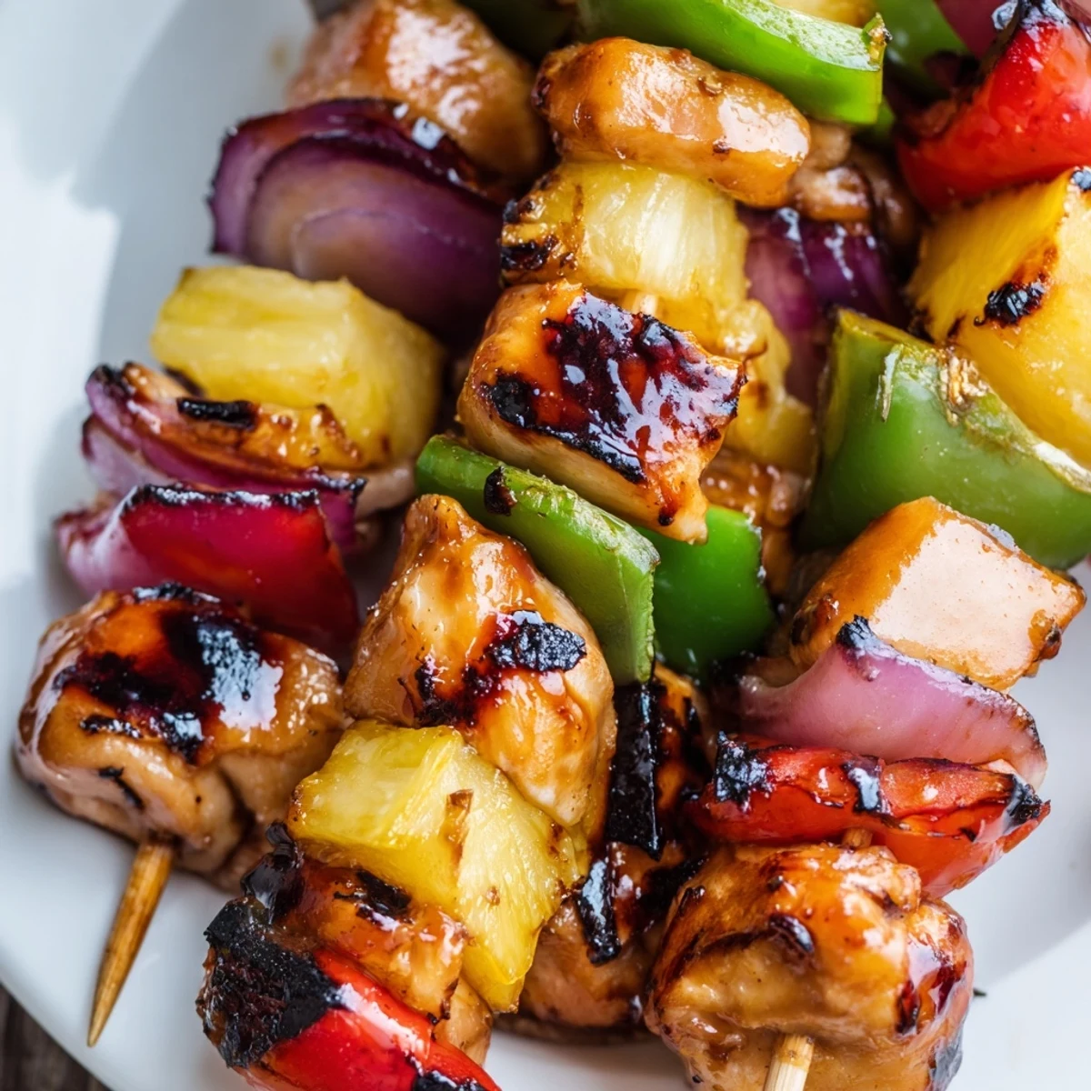Juicy pineapple chicken kabobs fresh off the grill with vibrant vegetables and caramelized edges