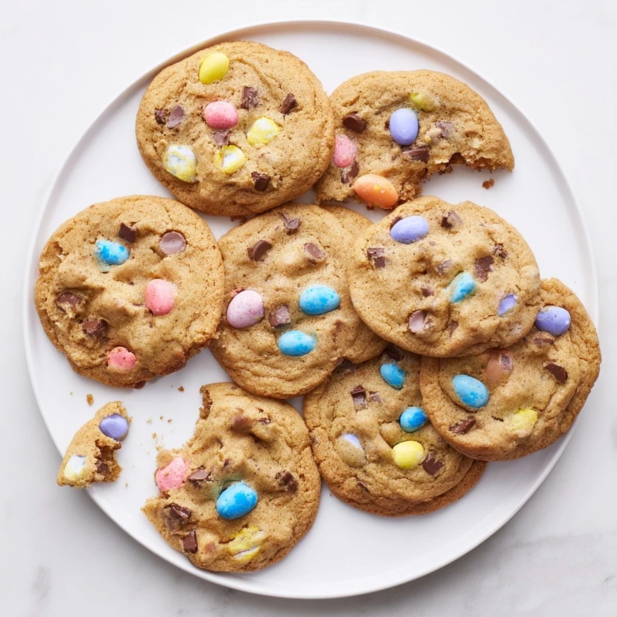 Buttery chewy mini egg cookies with melting chocolate centers fresh from the oven