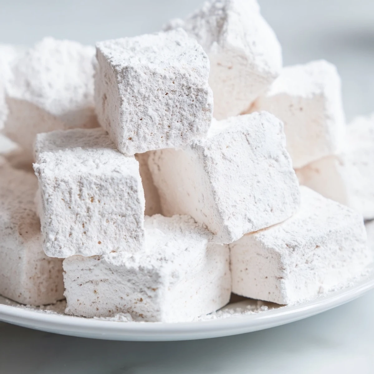 Fluffy vanilla marshmallow recipe being whipped in a stand mixer until thick and glossy