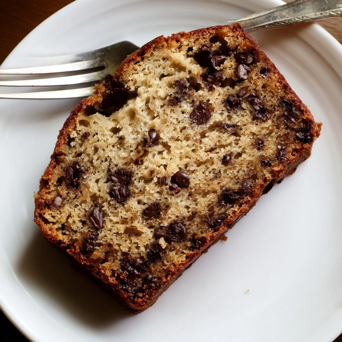 Moist homemade chocolate chip banana bread fresh from the oven with a golden brown crust