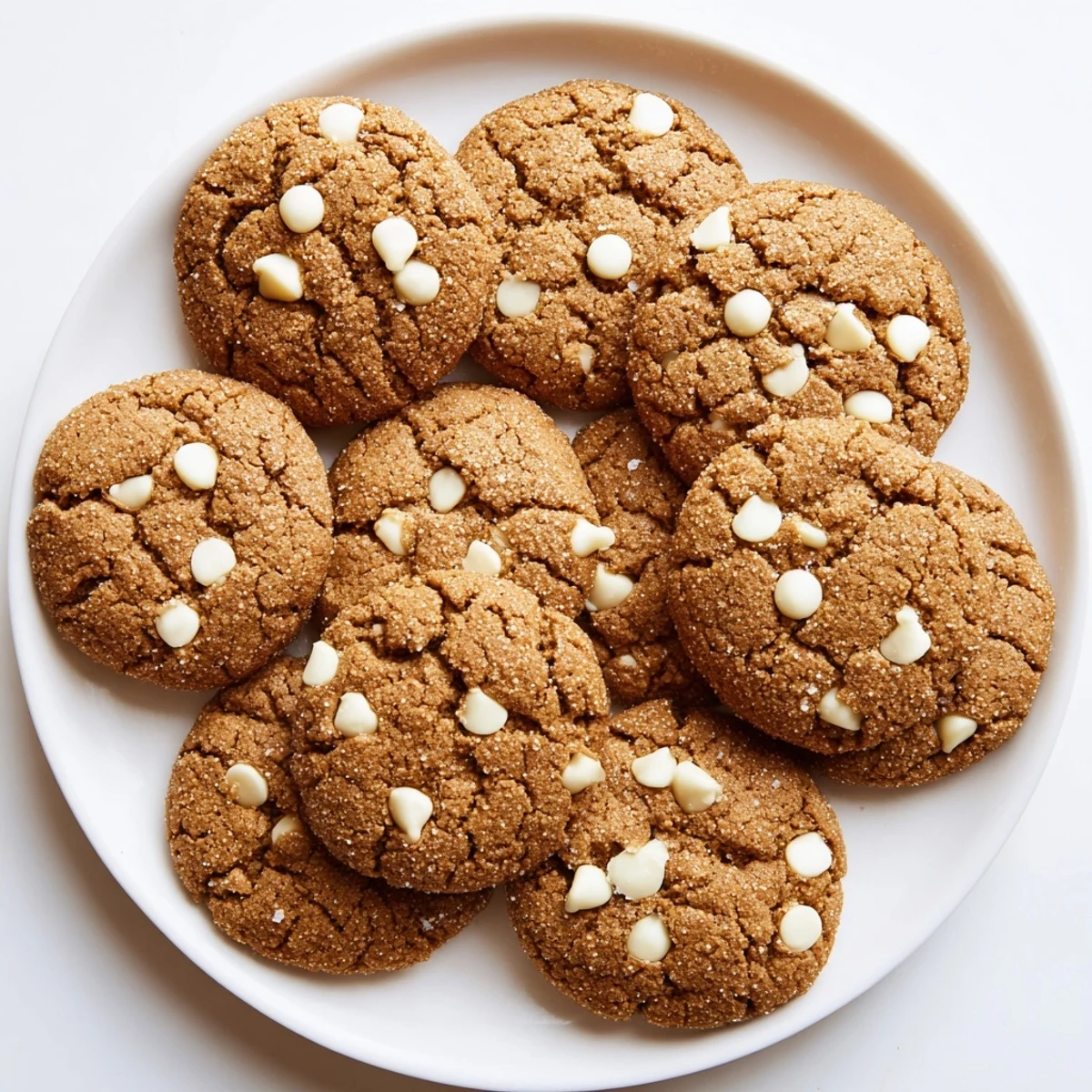 Stack of warm gingerbread white chocolate cookies showcasing creamy white chocolate chunks