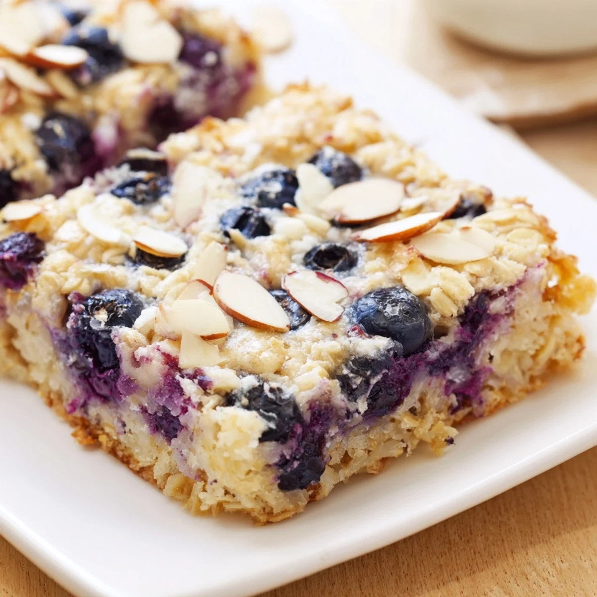 Fresh blueberry cottage cheese breakfast bake with oats baked until golden brown