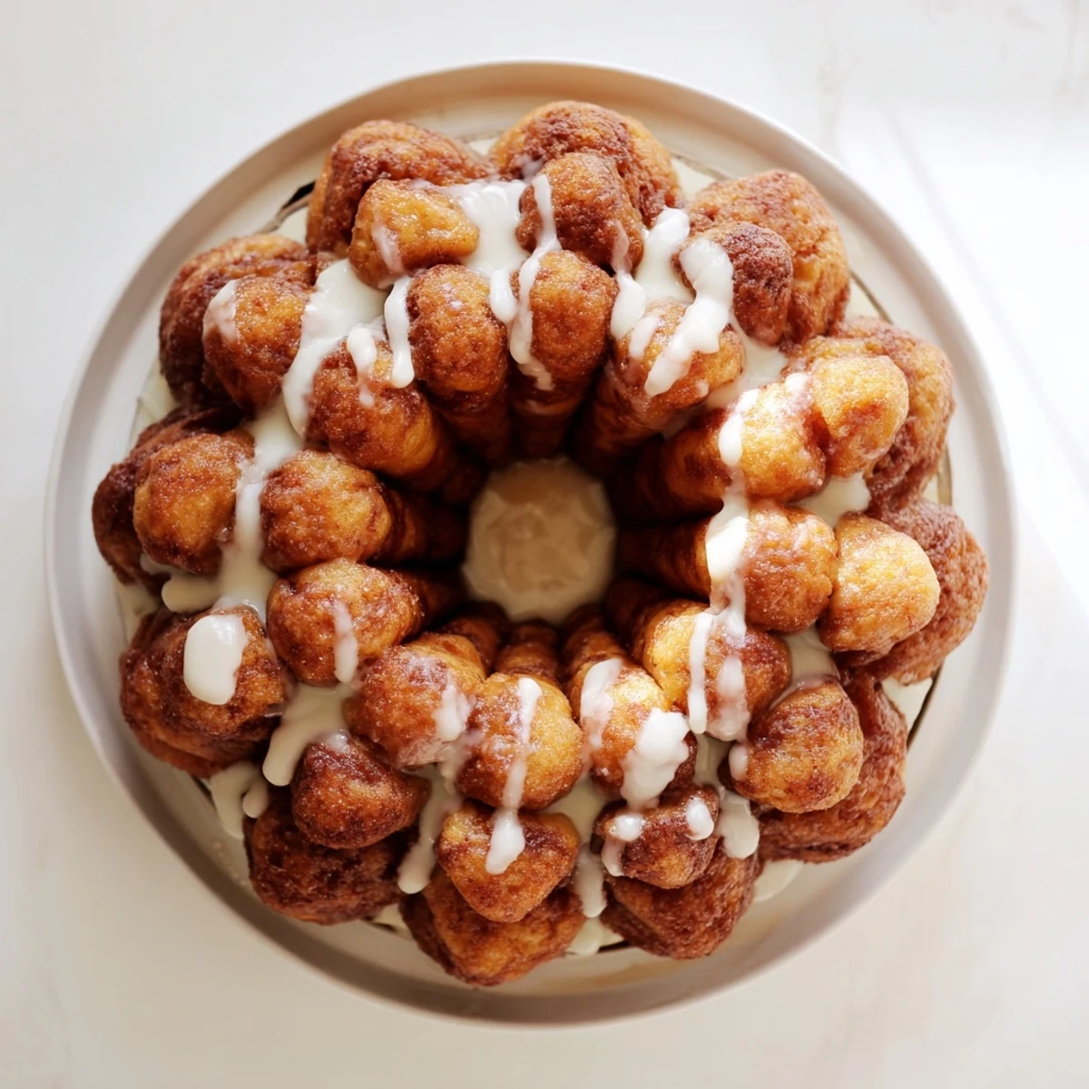 Warm high protein no sugar monkey bread pieces coated in buttery cinnamon sugar mixture