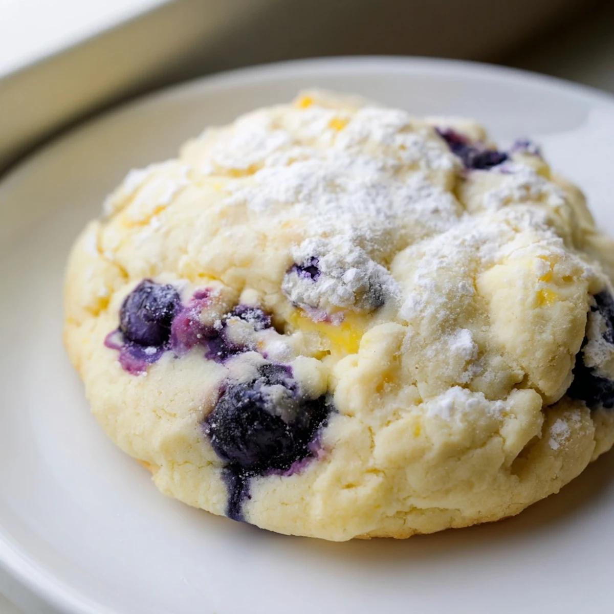 Soft Lemon Blueberry Cheesecake Cookies with golden edges and juicy blueberry studs on rustic parchment