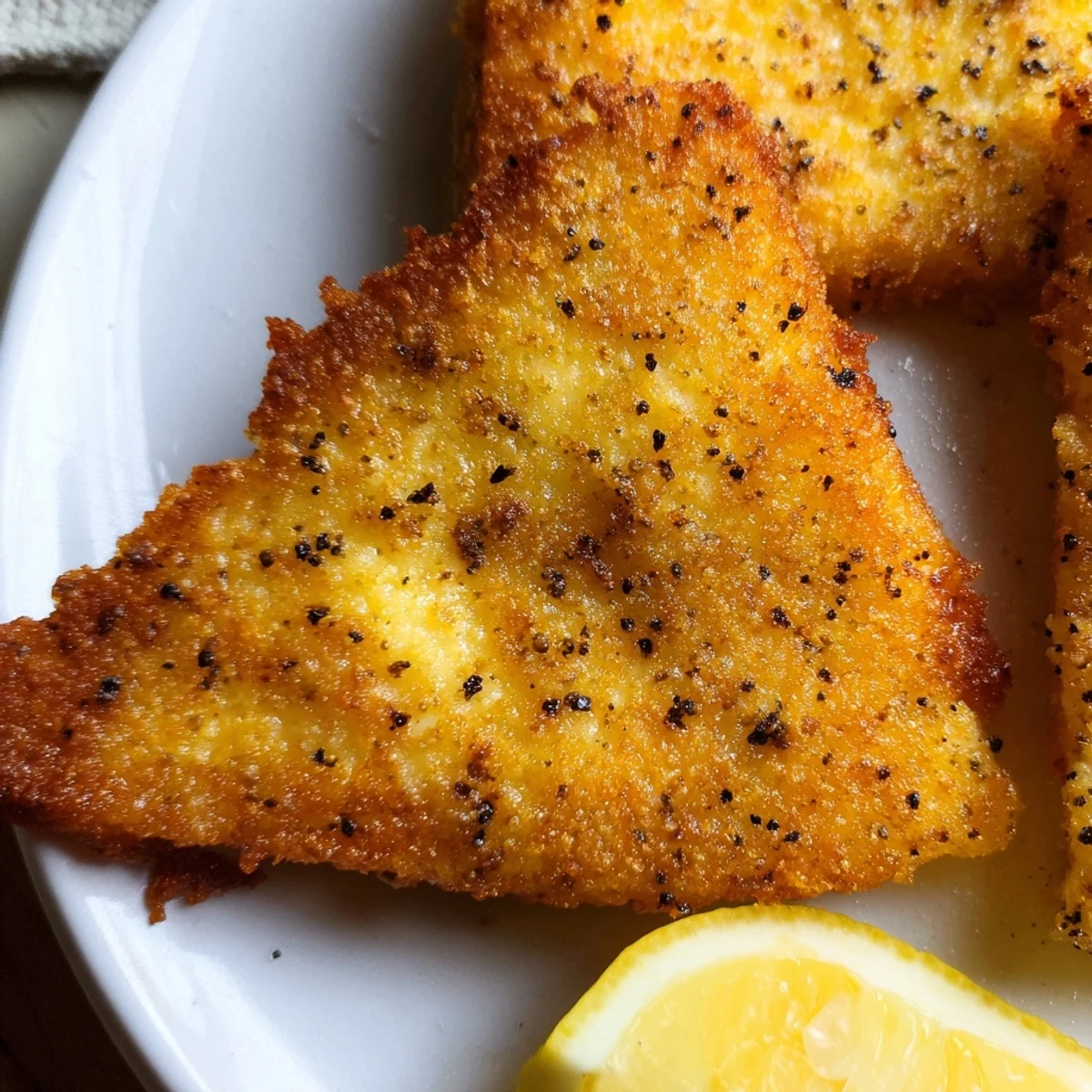 Crispy Greek fried cheese with crunchy coating served hot alongside bright lemon slices