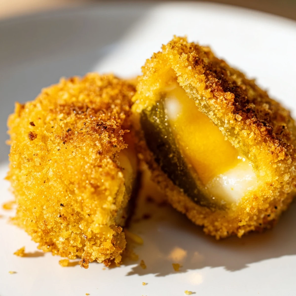 Golden crispy pickle cheese bites served warm with ranch dipping sauce