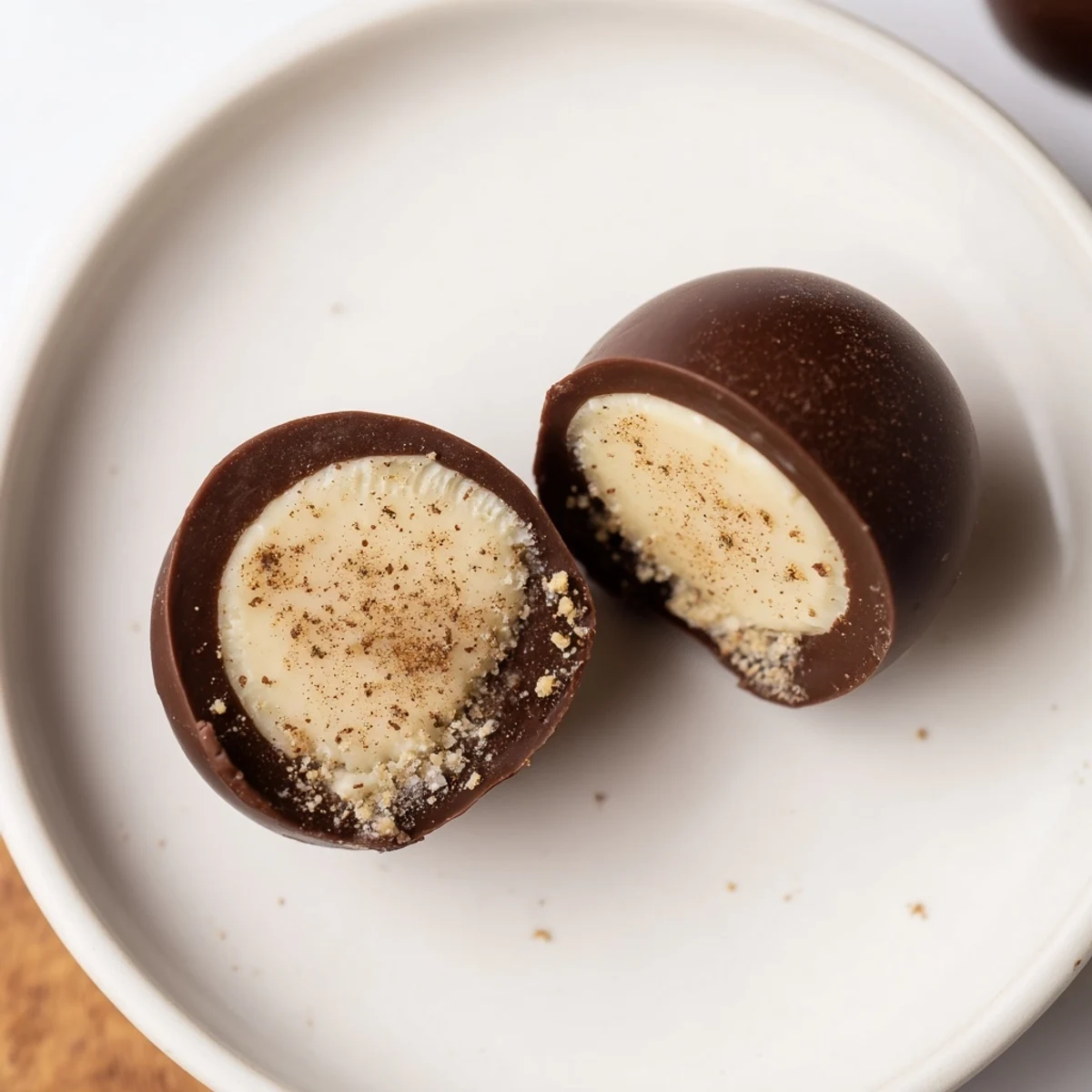 Hand-rolled Dark Chocolate Eggnog Truffles resting on tray, ready to serve
