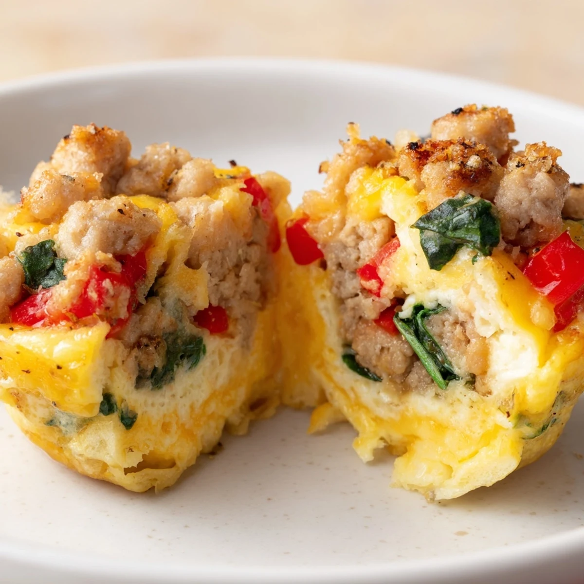 Turkey Sausage Egg Muffins cooling in tin, golden tops and savory aroma
