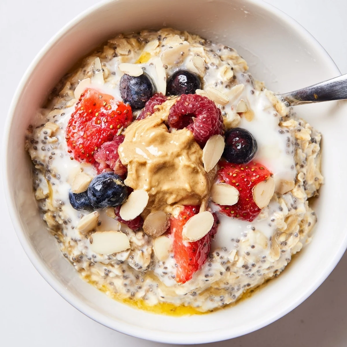 Creamy Protein Overnight Oats layered in jar, maple-sweetened, ready-to-eat.