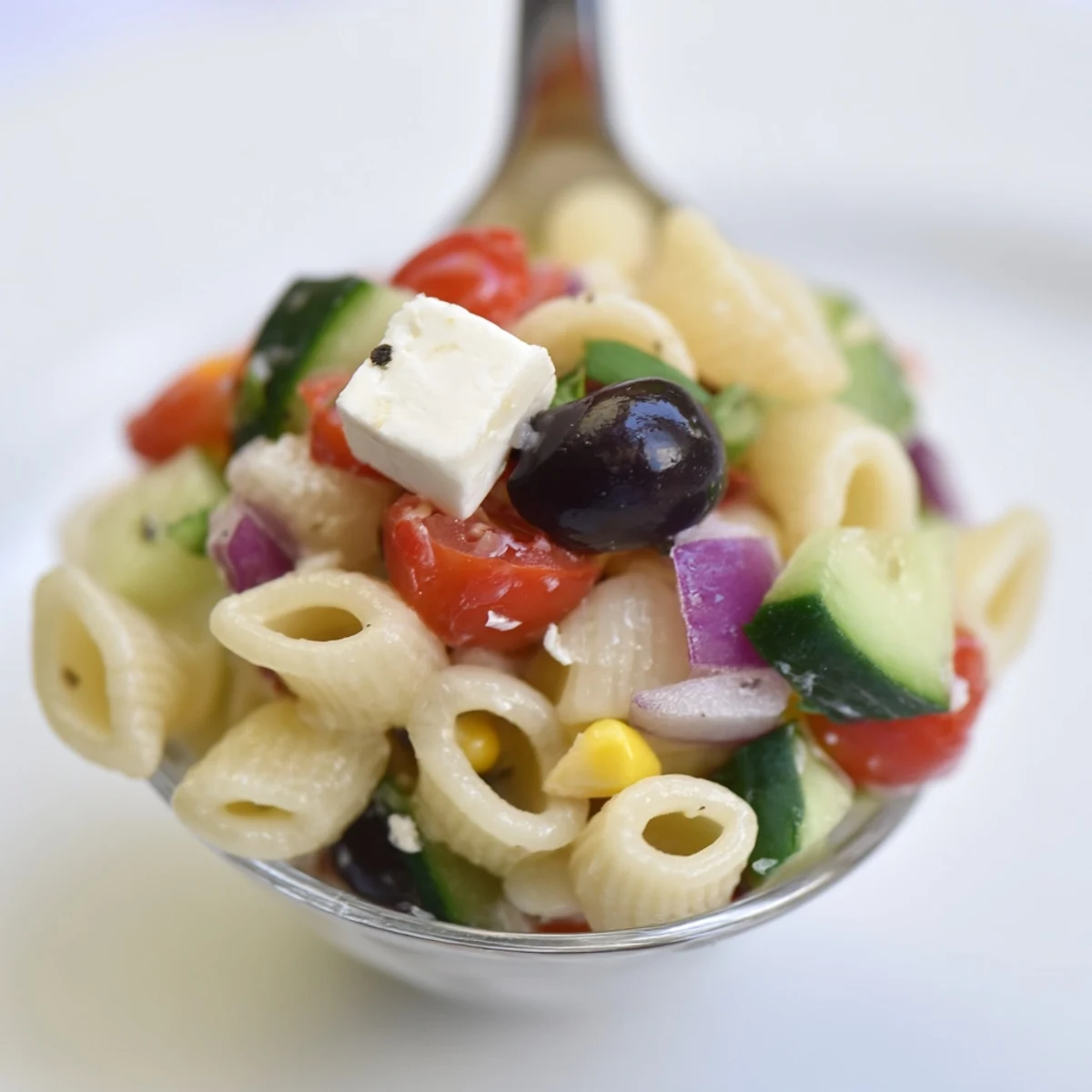Pasta Salad Cups recipe: colorful mini cups with crunchy veggies and tangy dressing