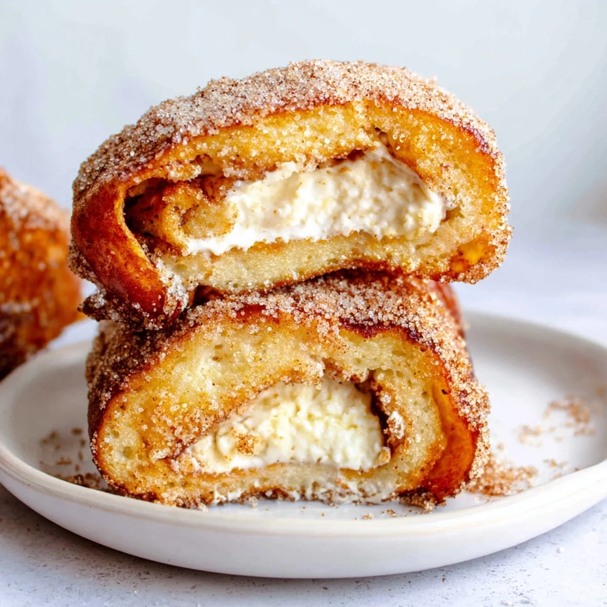 Skillet browned Cinnamon Roll French Toast Roll Ups, dusted with powdered sugar