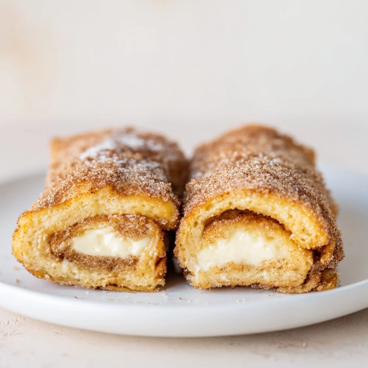 Cinnamon Roll French Toast Roll Ups with cream cheese centers and cinnamon sugar crust