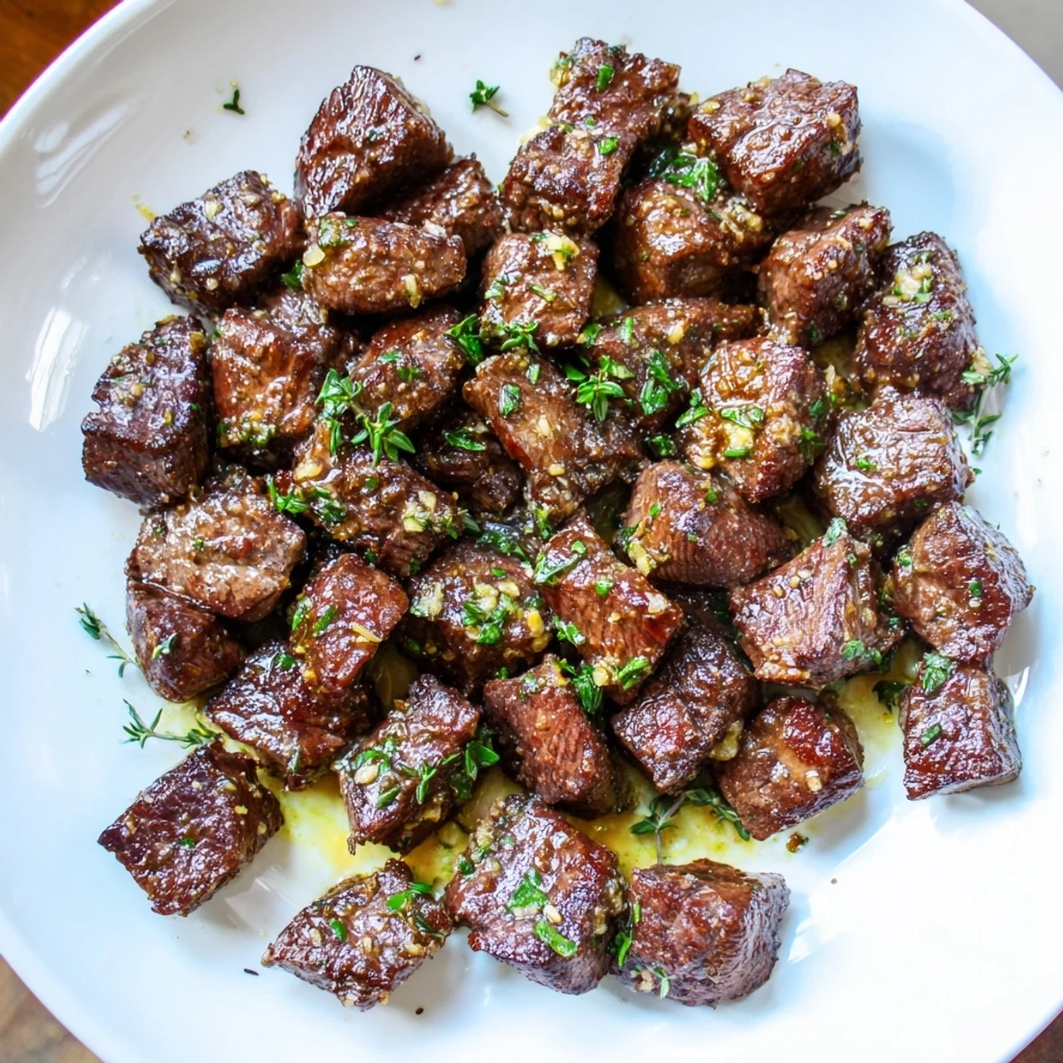 Pan-seared Garlic Butter Steak Bites sizzling in cast-iron, ready to serve