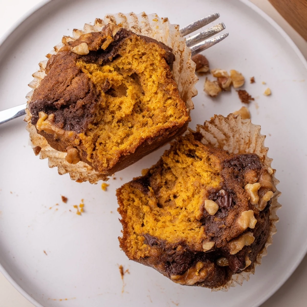 Warm moist Pumpkin Banana Muffins Recipe cooling on wire rack, cinnamon scented tops