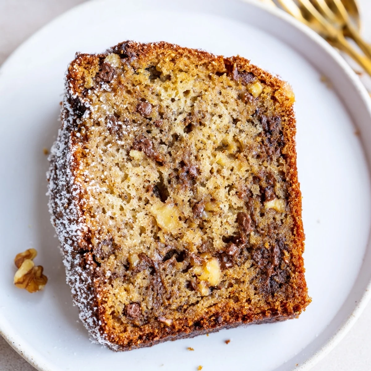 Slice of Banana Bread Cake Recipe on plate, buttery aroma and soft texture