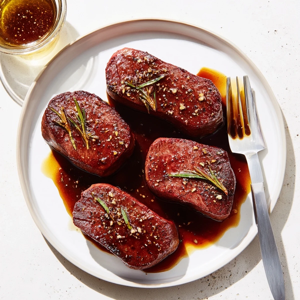 Steak Marinade glistening over raw ribeye, garlicky, tangy, ready for grilling