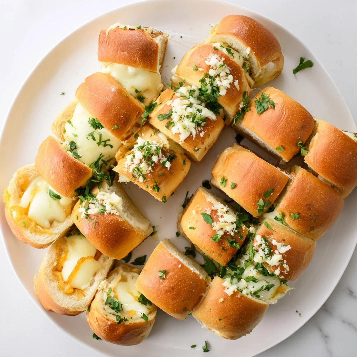 Toasted sweet Hawaiian roll sandwiches filled with layers of melted cheddar and mozzarella cheese, perfect for parties