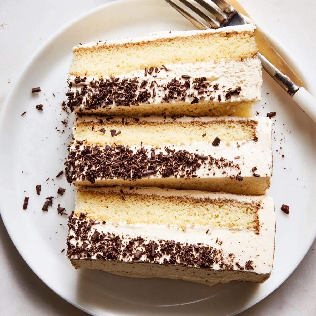 Elegant Italian tiramisu cake dessert with four moist layers dusted with unsweetened cocoa powder on a serving plate