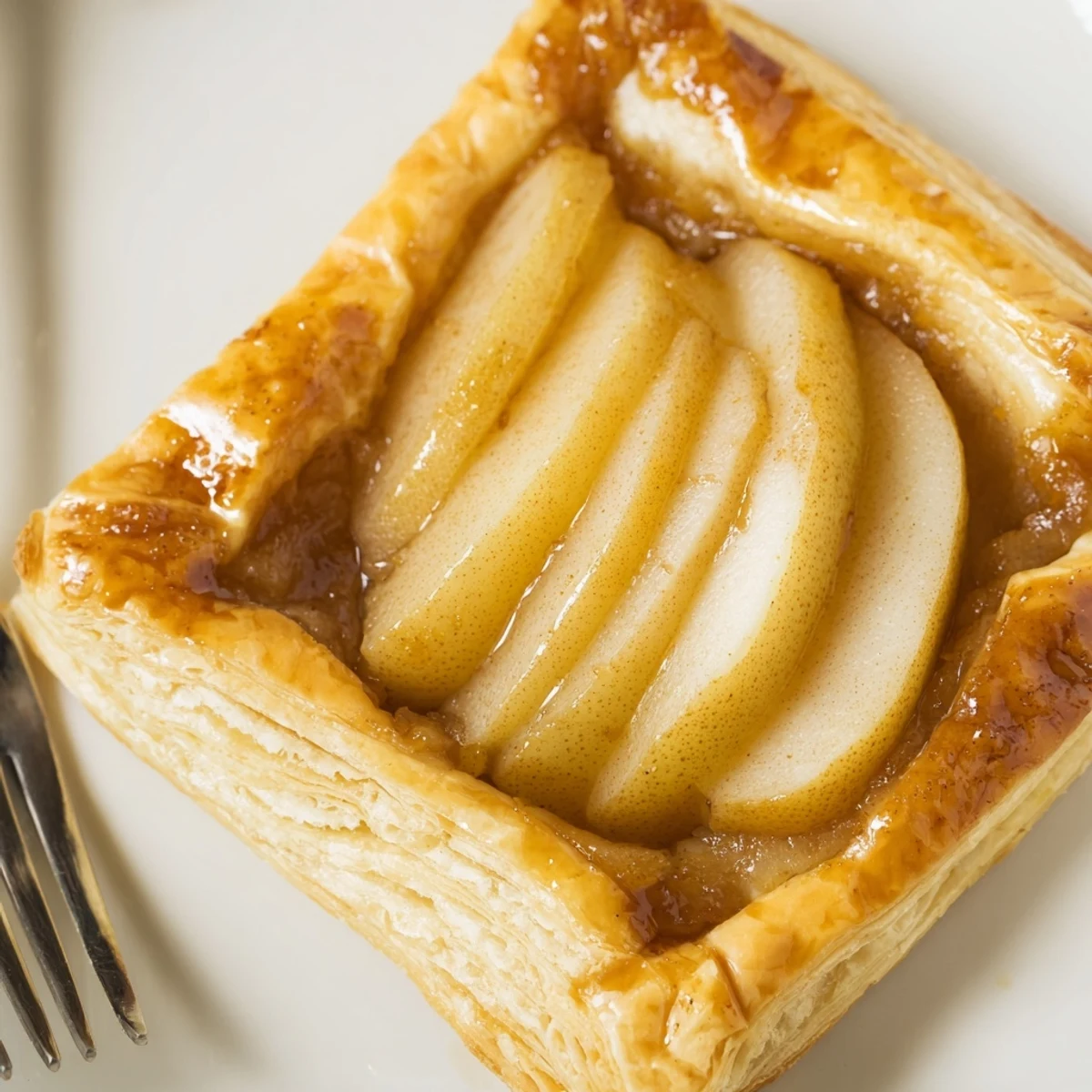 Warm Pear Puff Pastry Recipe with golden flaky crust and glossy apricot glaze