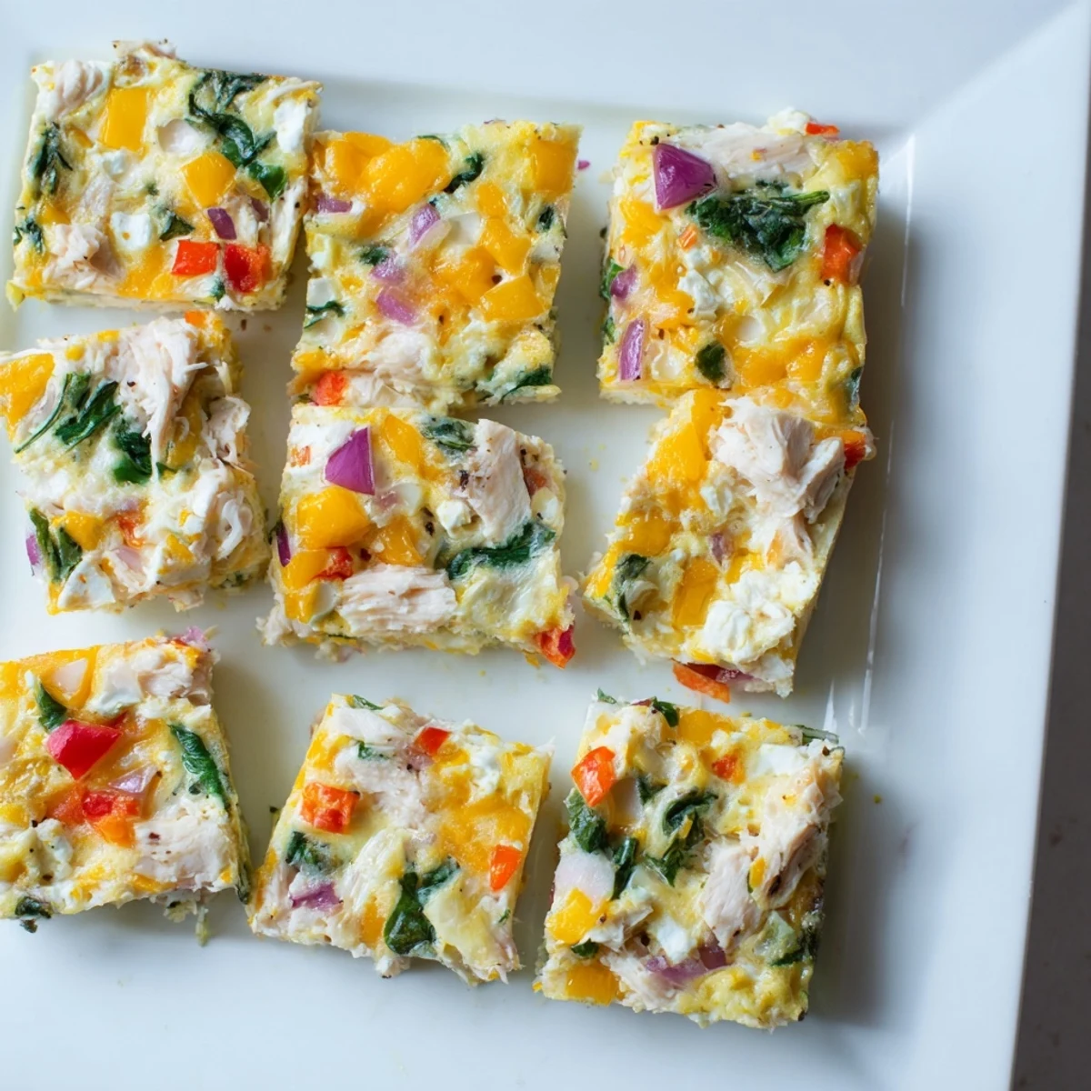 Golden high protein egg casserole with melted cheddar and colorful vegetables fresh from the oven