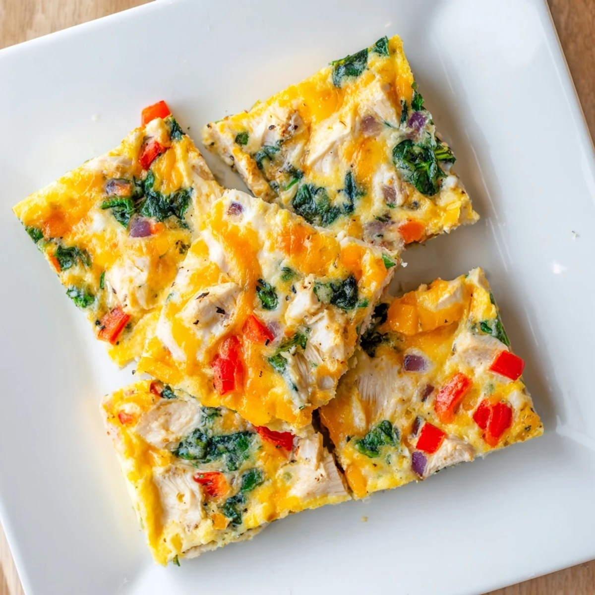 Fluffy high protein egg casserole baked to golden perfection with cottage cheese and vegetables in a square dish