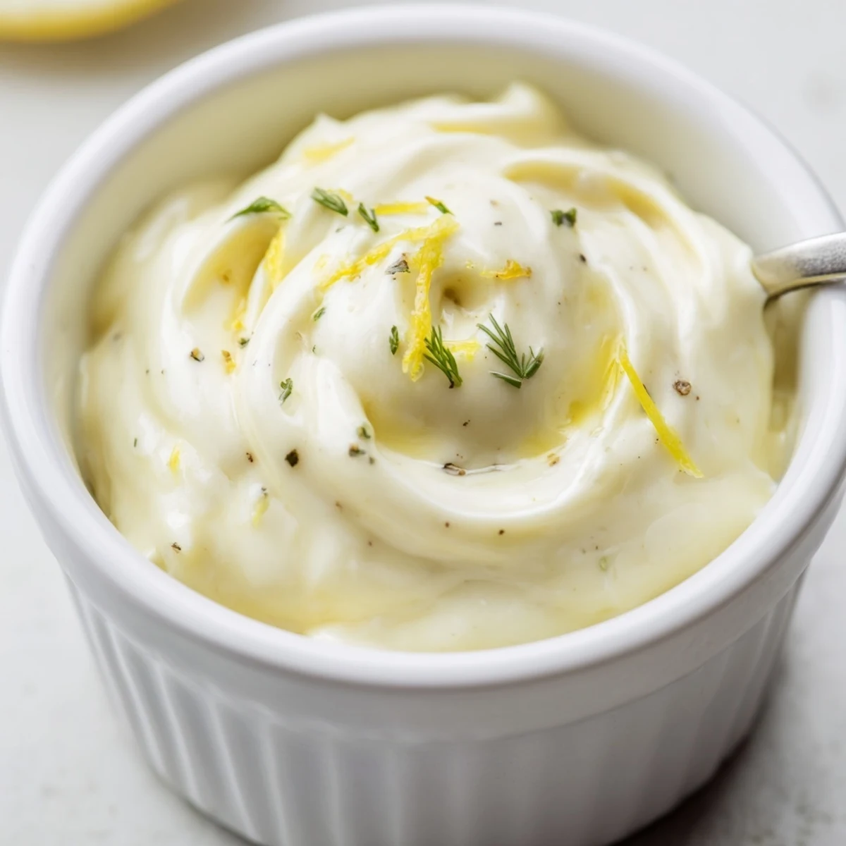 Small mason jar of Creamy Tangy Sauce, chilled, ideal for veggie dipping