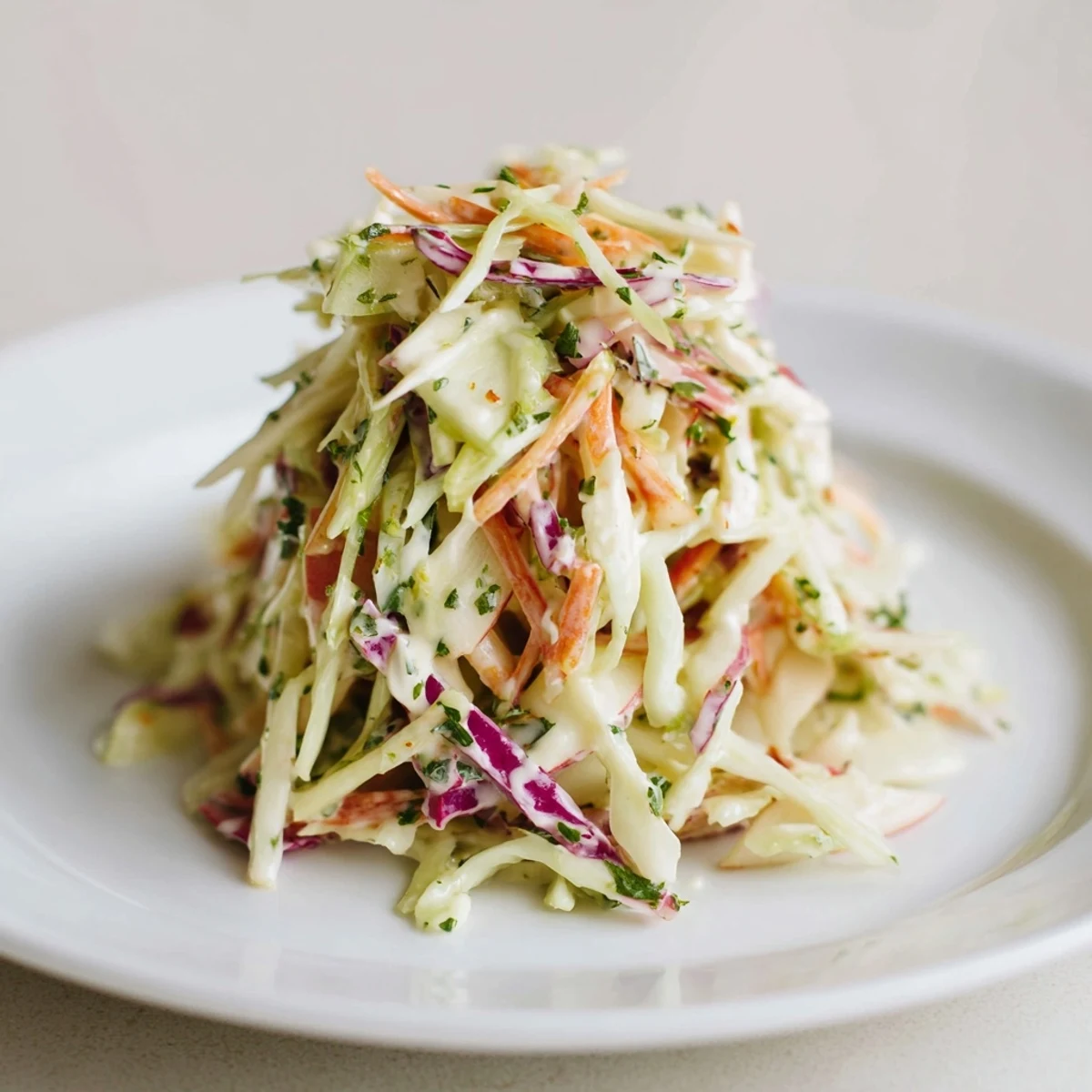 Bright Apple Coleslaw tossed with toasted pecans, crisp bite pairs grilled chicken