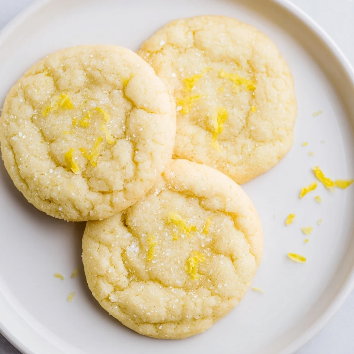 Soft Chewy Lemon Cookies on parchment, golden edges and zesty sugar sparkle