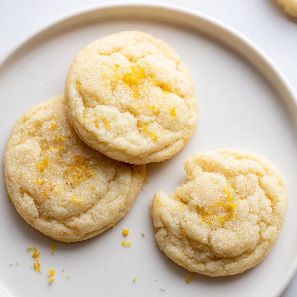 Warm Soft Chewy Lemon Cookies cooling on wire rack, sugared citrus bite