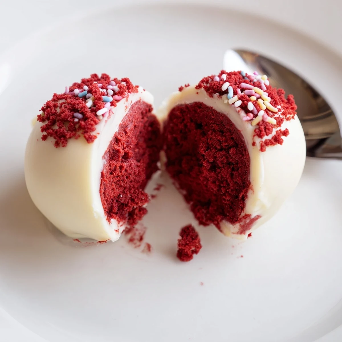 Chilled Red Velvet Cheesecake Balls arranged on parchment, ready for parties  