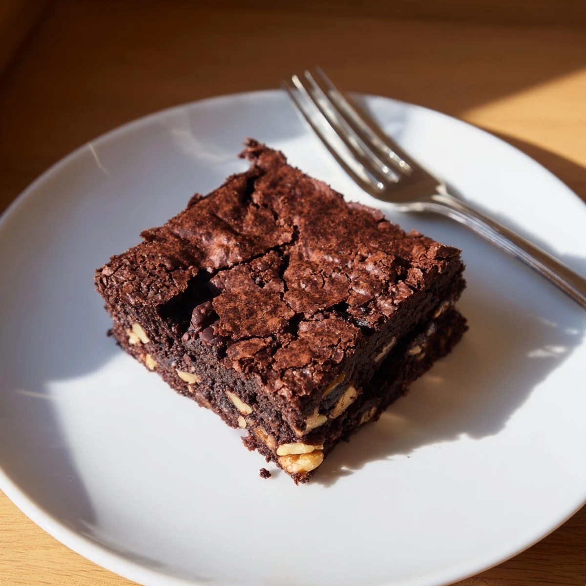 Fudgy chocolate brownies with a glossy crackly top cut into neat squares