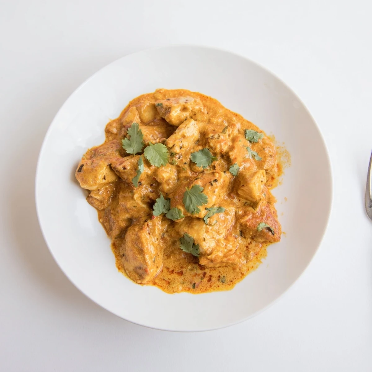 Crockpot Butter Chicken simmering in a rich golden tomato cream sauce with fragrant spices