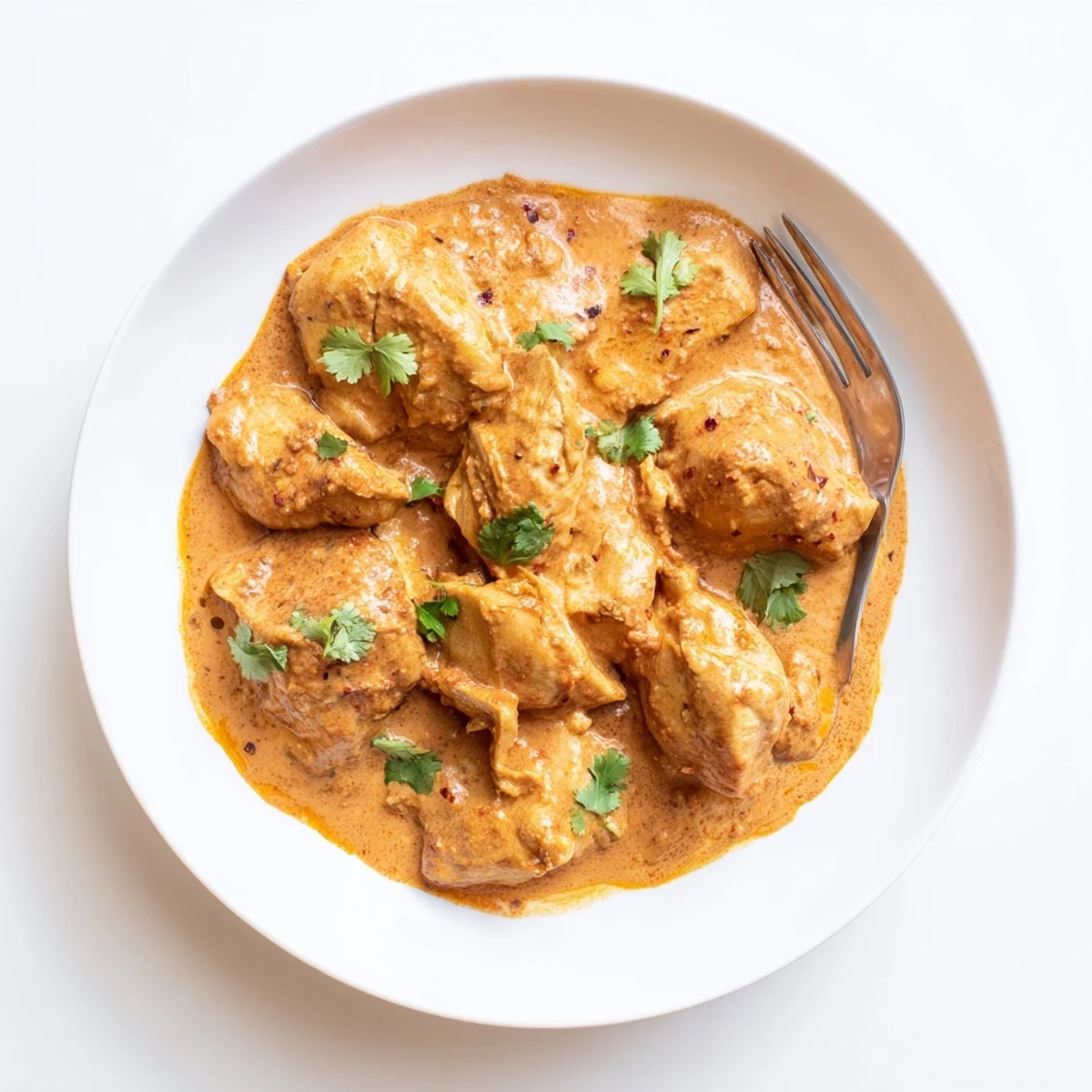 Creamy Crockpot Butter Chicken in a spiced butter sauce topped with a warm naan slice
